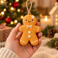 Personalized Gingerbread Ornament, 5 Colors, Name on Back, held in a hand
