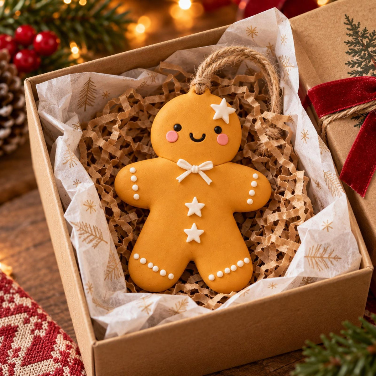 Personalized Gingerbread Ornament, 5 Colors, Name on Back, in a gift box