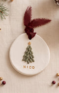 Personalized Pine Tree Clay Ornament with Name, close-up detail (view 2)