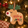 Personalized Reindeer Name Ornament, Hand-Painted Clay, with the name Mila