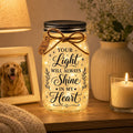 Pet Photo Memorial Jar Light, Personalized, styled in a home setting