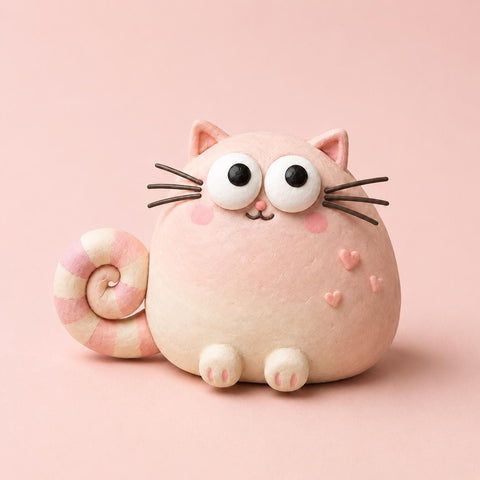 Pink Heart Cat Figurine, Pastel Clay
