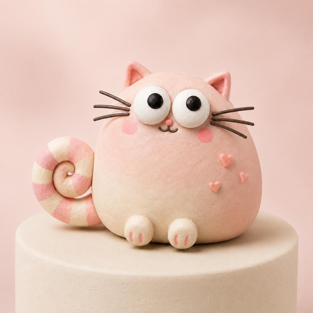 Pink Heart Cat Figurine, Pastel Clay, on a plain background (view 2)