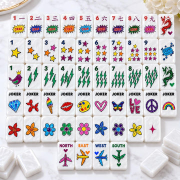 Pop Art American Mahjong Set, 152 Pearl Acrylic Tiles, full tile layout