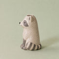 Raccoon Bud Vase, Hand-Painted Clay, side view