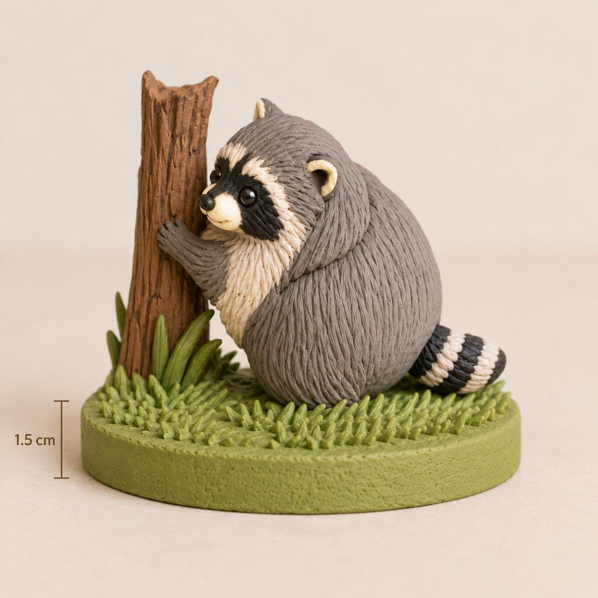 Raccoon Hugging a Tree Stump Figurine, side view