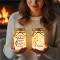 Sister Birth Month Flower Jar Light, Personalized, held in a hand