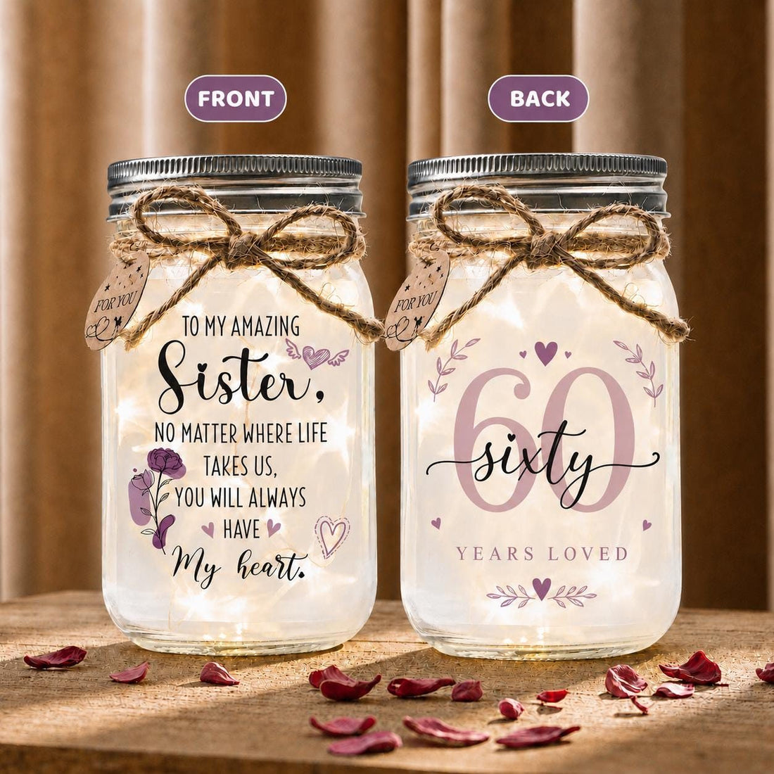 Sister Milestone Birthday Jar Light, Choose the Age: 60