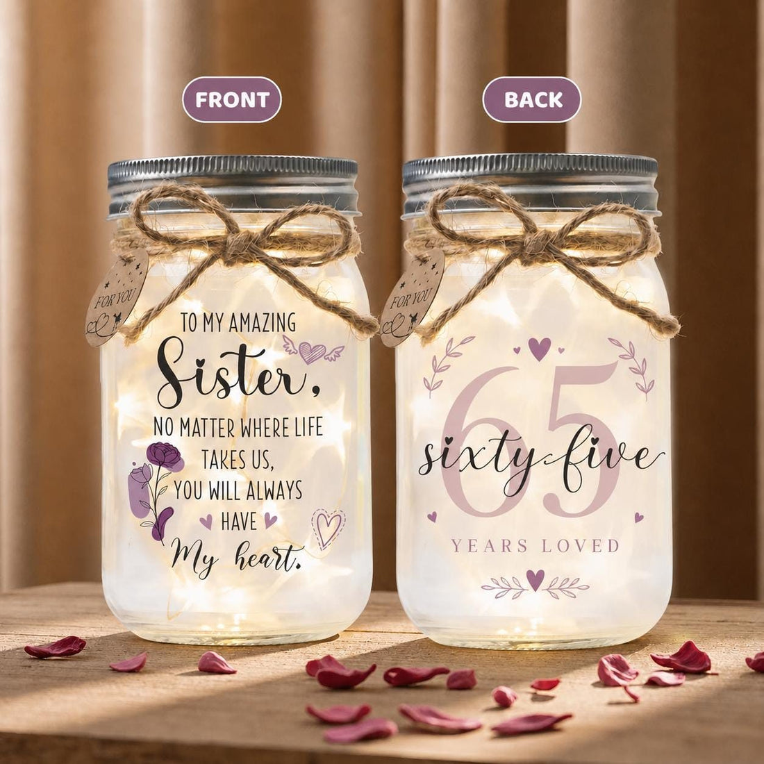 Sister Milestone Birthday Jar Light, Choose the Age: 60