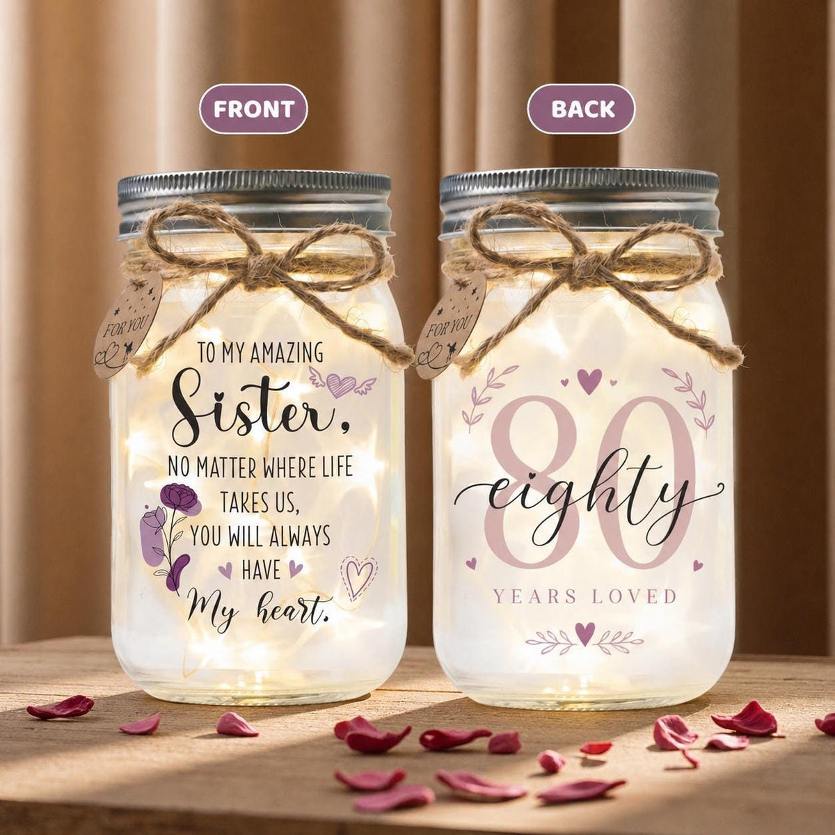 Sister Milestone Birthday Jar Light, Choose the Age: 80