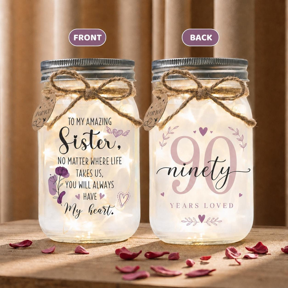 Sister Milestone Birthday Jar Light, Choose the Age: 90