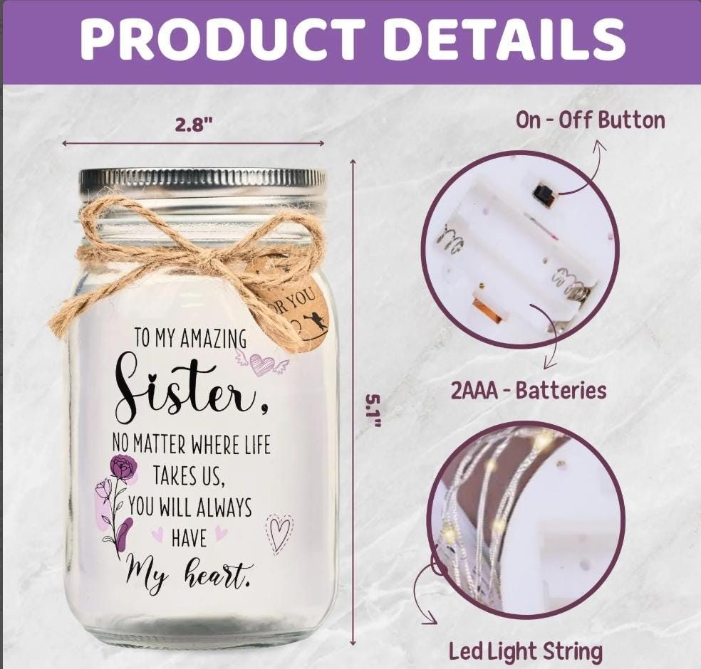 Sister Milestone Birthday Jar Light, Choose the Age, size and parts