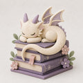 Sleeping Pastel Dragon on Lavender Books Figurine, on a plain background