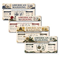 Four American mahjong line reader cards with Koi, Crane, Pagoda and Peacock designs, fanned out