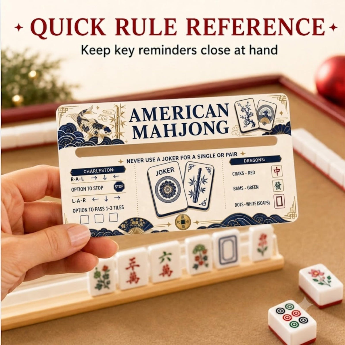 American Mahjong Line Reader Cards, 4-Pack with Koi, Crane, Pagoda & Peacock Designs, view 4