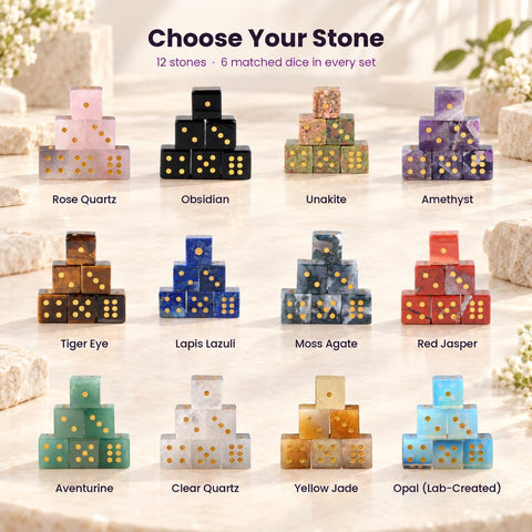 Natural Gemstone Mahjong Dice, Set of 6