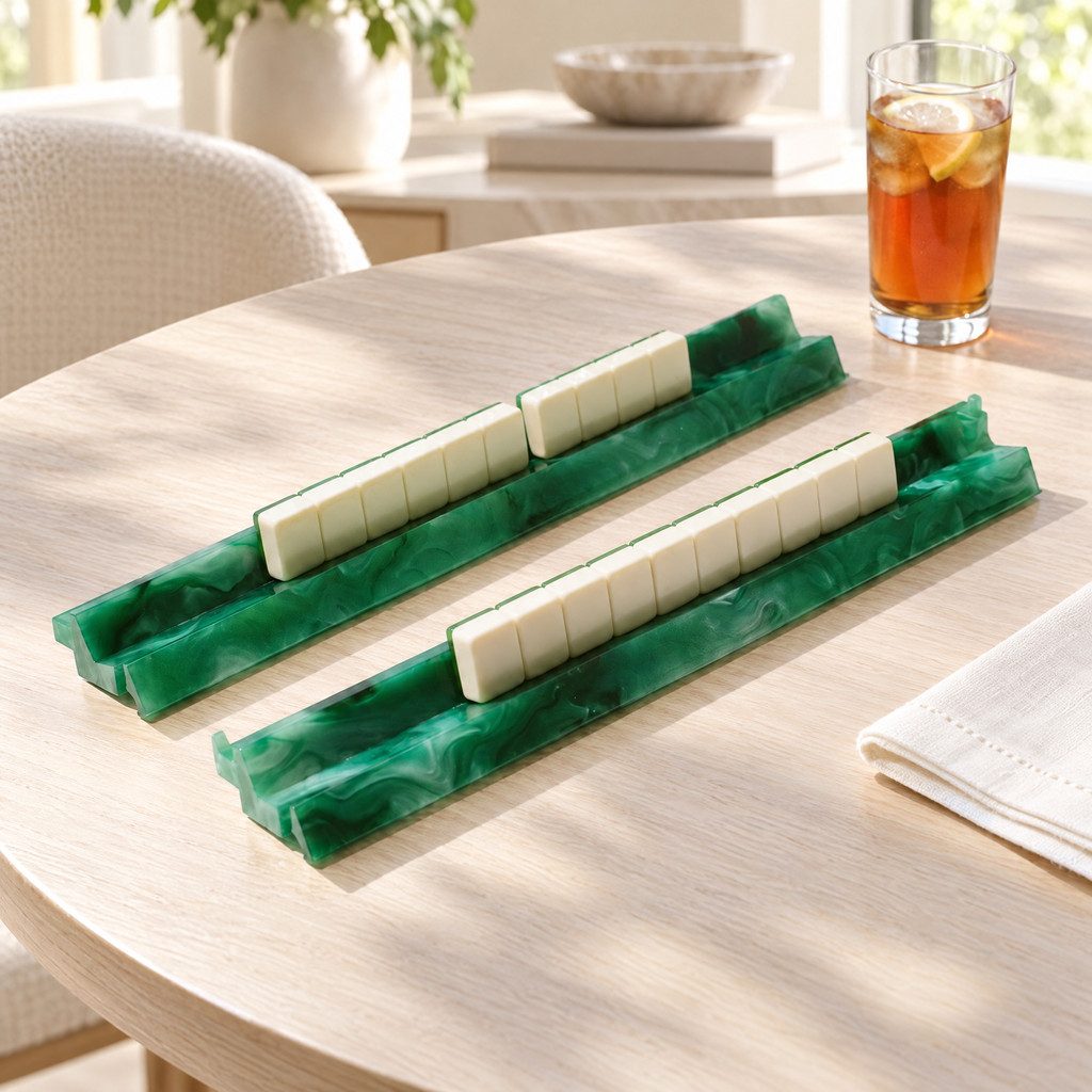 Green Agate Mahjong Racks with Pushers, Acrylic, view 8