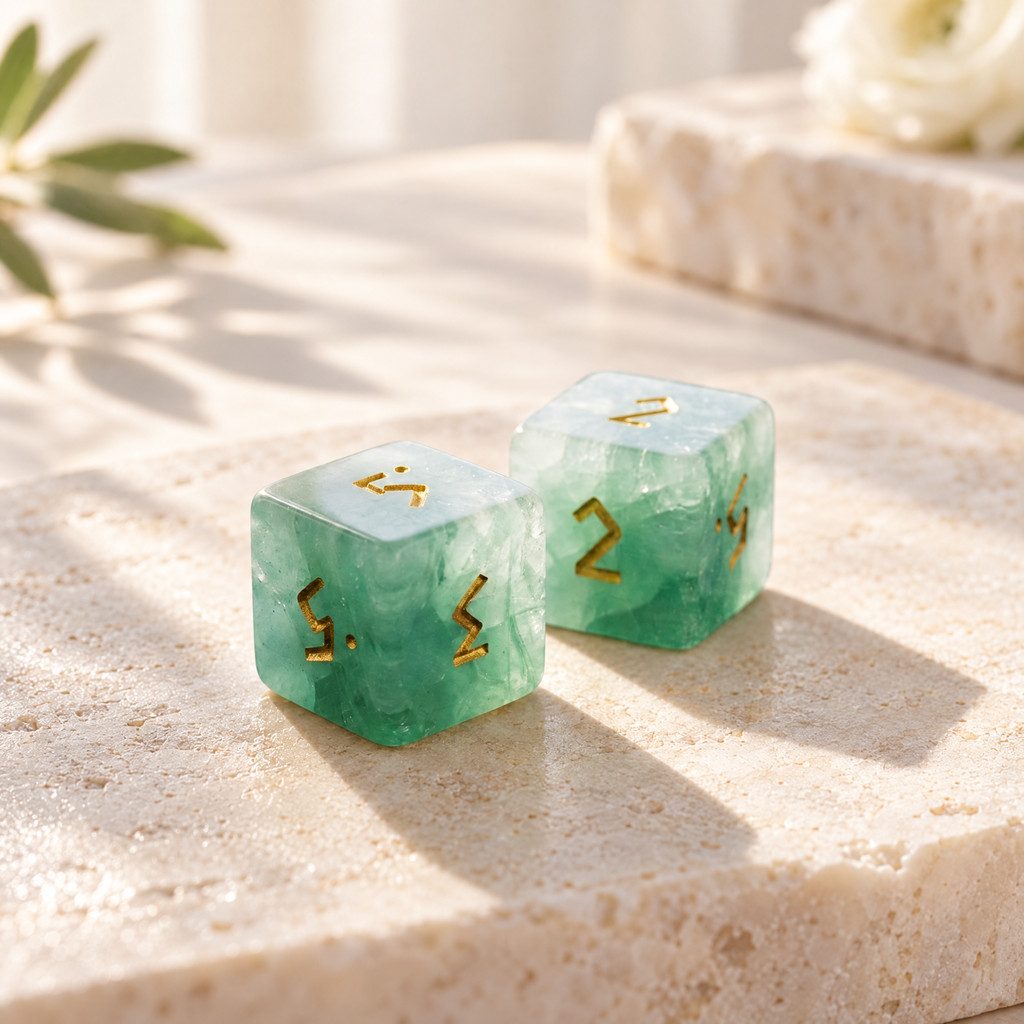 Green Fluorite Mahjong Dice, Set of 2, product photo