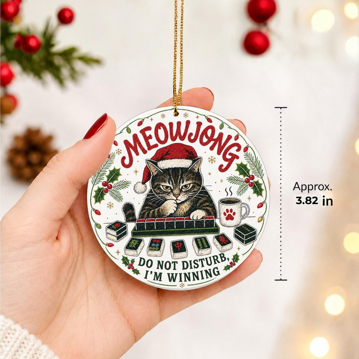 Meowjong Cat Mahjong Ornament, Do Not Disturb I'm Winning, Acrylic Keepsake, view 2