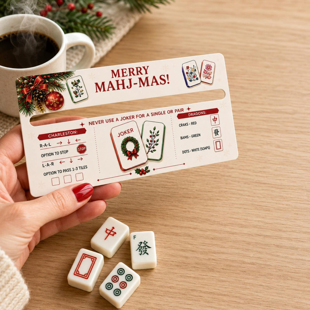 Merry Mahj-Mas Mahjong Line Reader Cards, 4-Pack Clear Acrylic Set, view 3