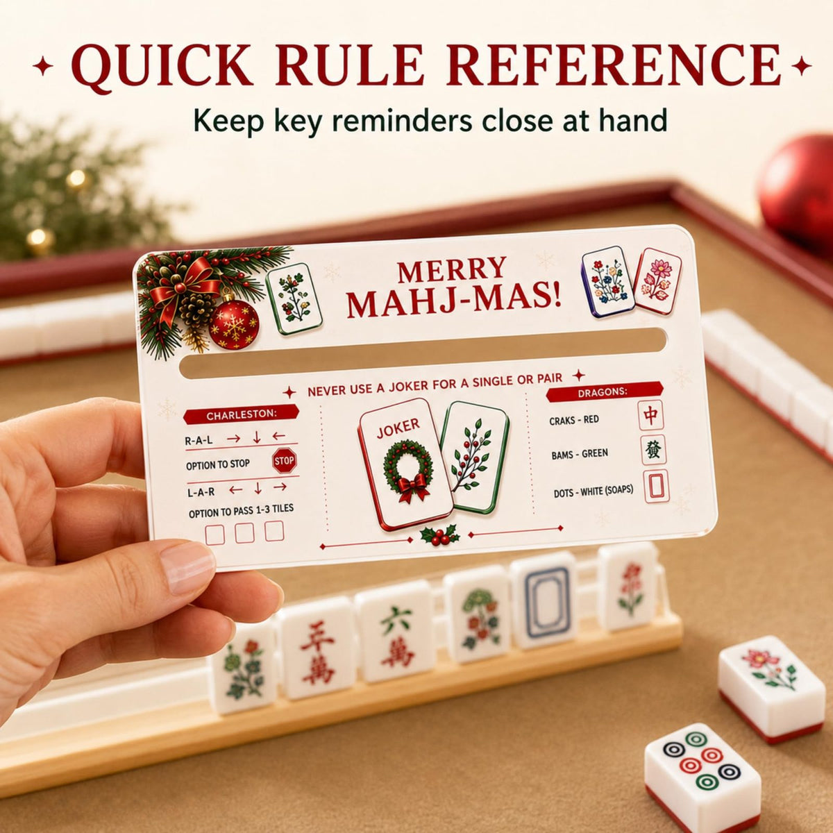 Merry Mahj-Mas Mahjong Line Reader Cards, 4-Pack Clear Acrylic Set, view 4