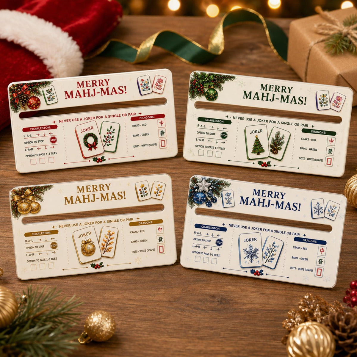 Merry Mahj-Mas Mahjong Line Reader Cards, 4-Pack Clear Acrylic Set, view 5