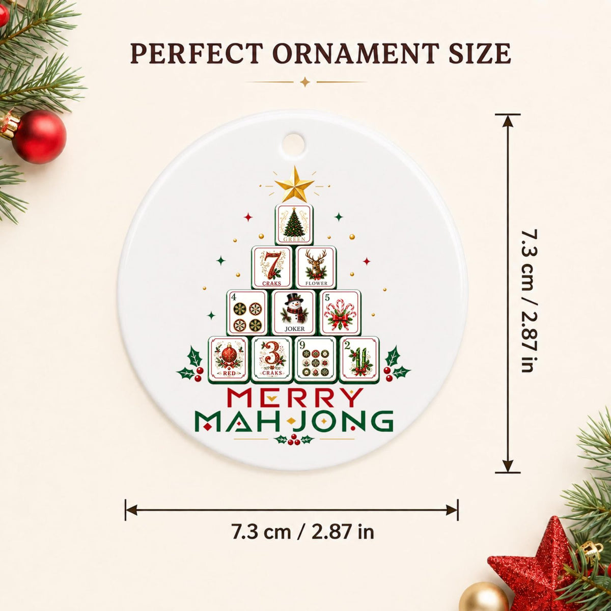 Merry Mahjong Christmas Tree Ornament, Mahjong Tile Tree Ceramic Keepsake, view 2