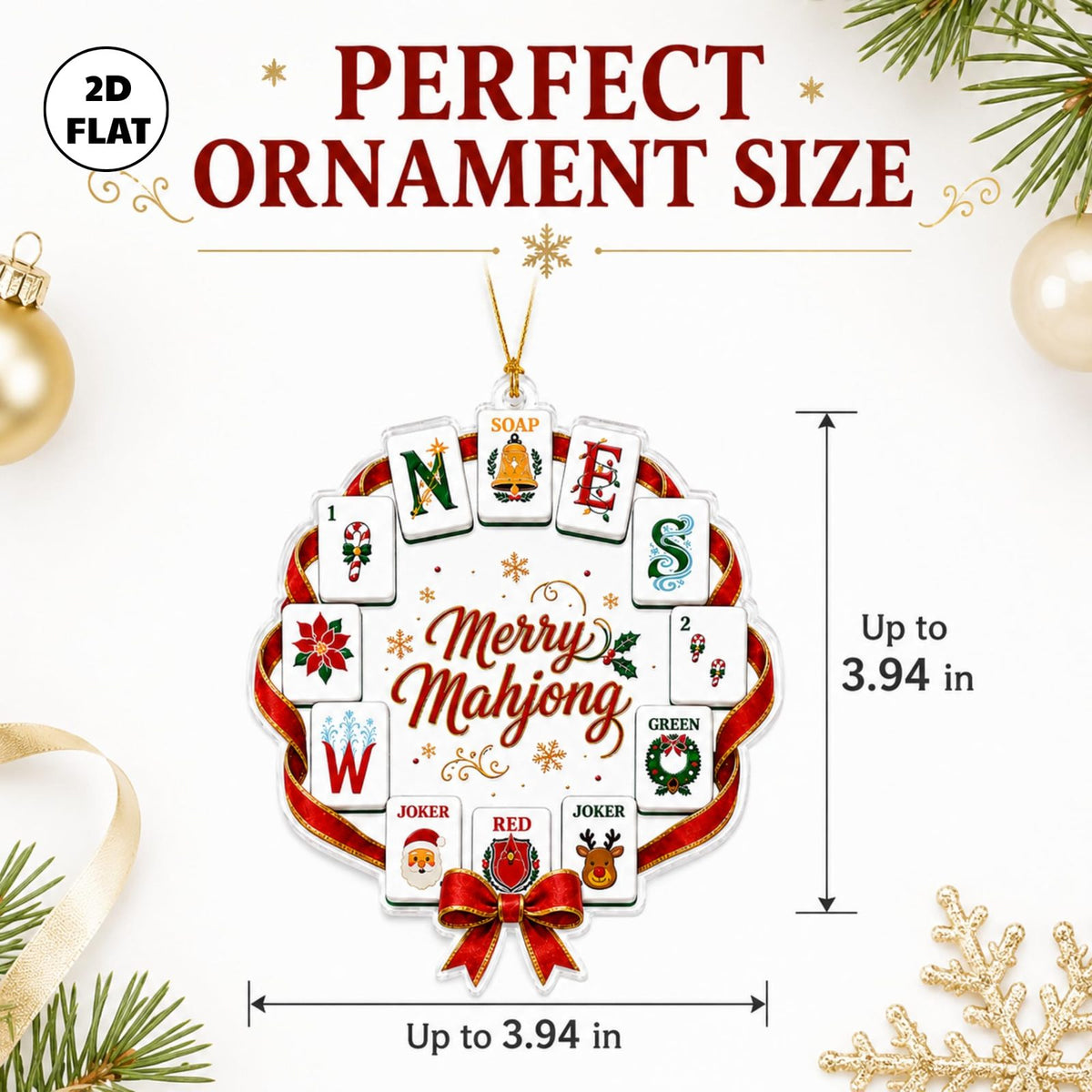 Merry Mahjong Wreath Christmas Ornament, Clear Acrylic Keepsake, view 5