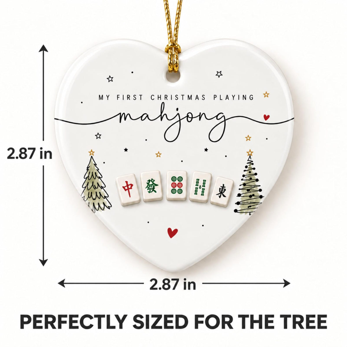My First Christmas Playing Mahjong Heart Ornament, Ceramic Keepsake, view 3