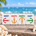 Ocean Coral and Sea Turtle American Mahjong Set, 152 Pearl Tiles, wind tiles with anchors on a beach