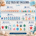 Ocean Coral and Sea Turtle American Mahjong Set, 152 Pearl Tiles, tile chart