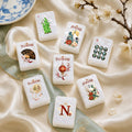 Oriental Crane and Dragon American Mahjong Set, 152 Pearl Tiles, flower and joker tiles with blossoms and a fan