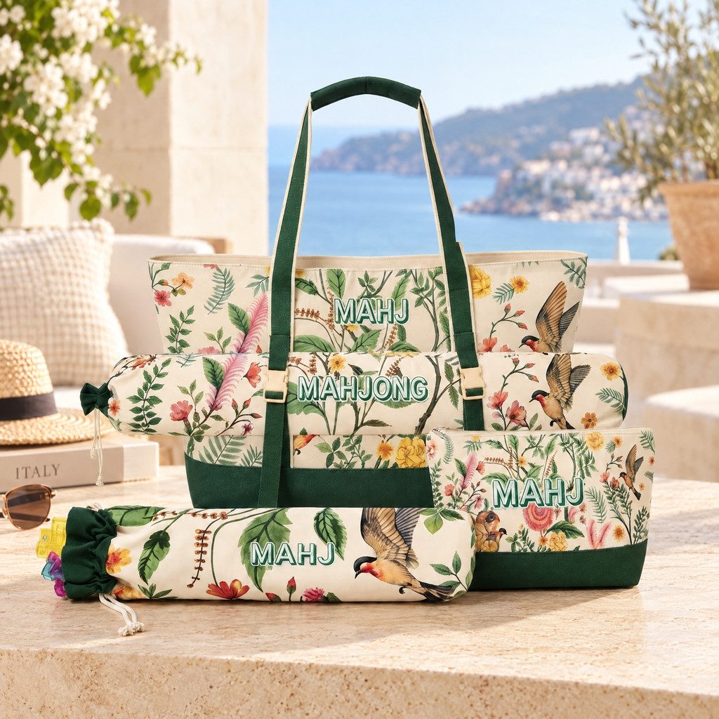 Printed Mahjong Tote Set, 4 Pieces, product photo