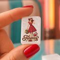 Retro Pin-Up Diner American Mahjong Set, 152 Pearl Acrylic Tiles, a flower tile with a pin-up girl held in hand
