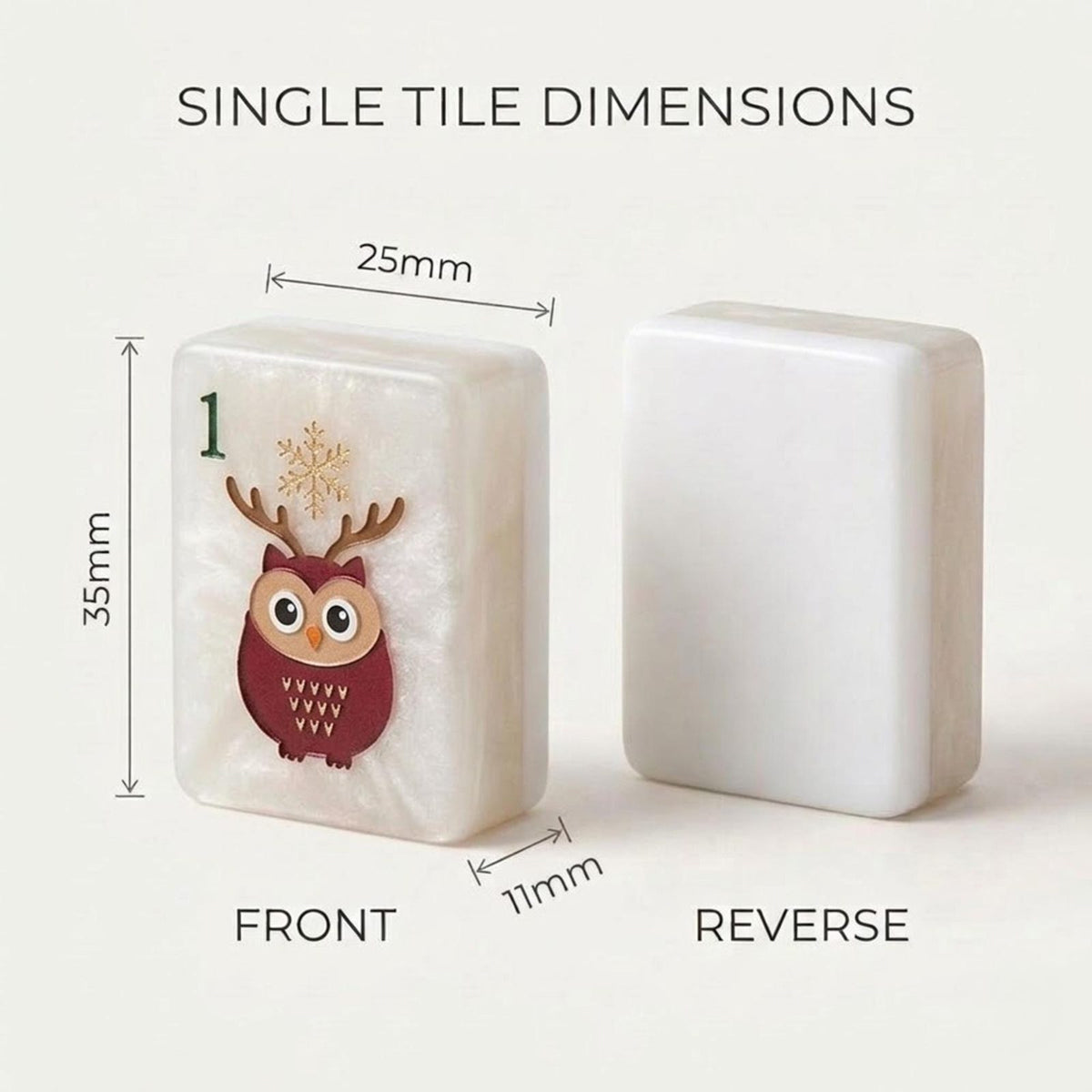 Santa and Reindeer Christmas American Mahjong Set, 152 Pearl Tiles, tile size guide