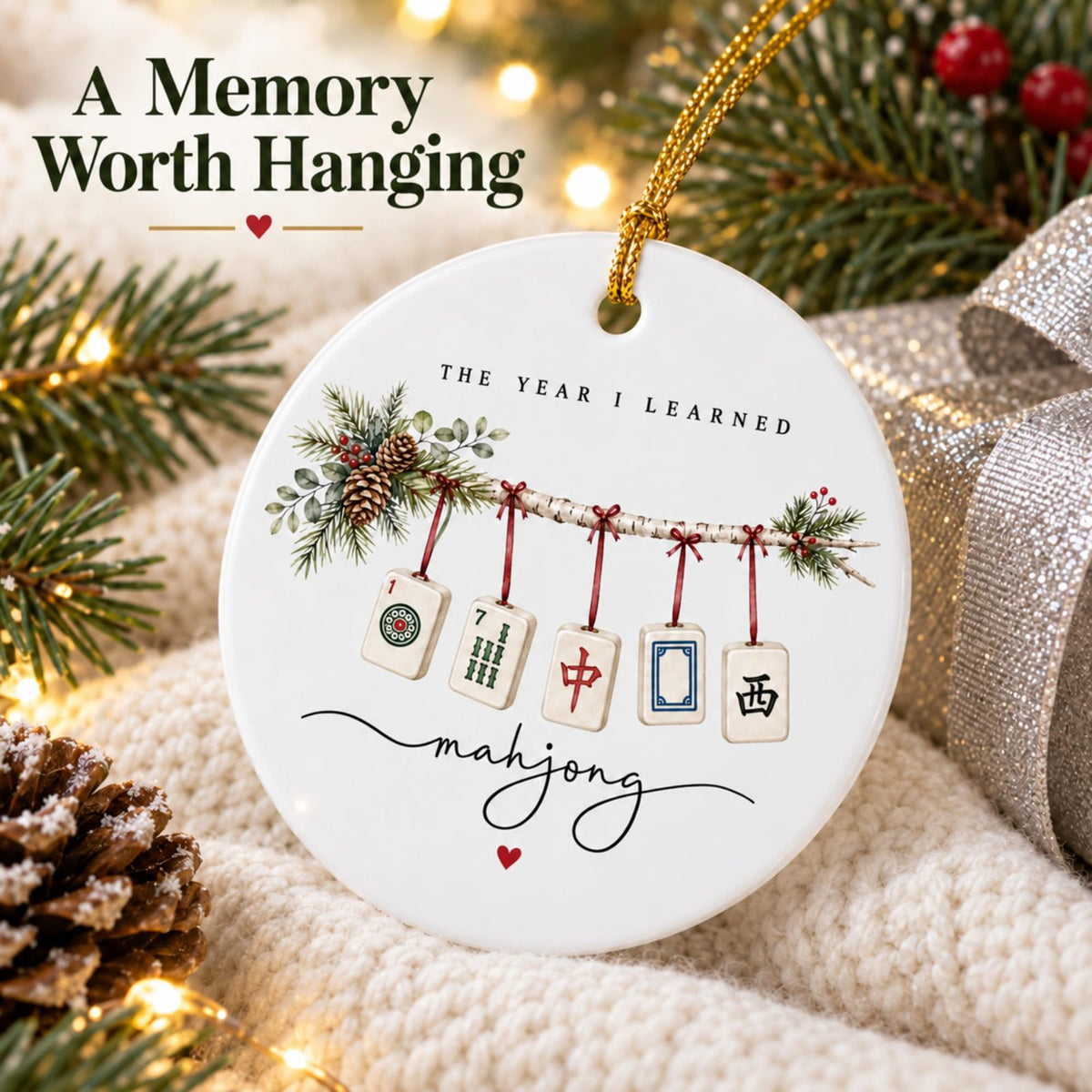 The Year I Learned Mahjong Christmas Ornament, 2026 Ceramic Keepsake, view 2