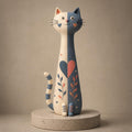 Split-Color Long-Neck Cat with Heart and Leaves, on a plain background