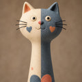 Split-Color Long-Neck Cat with Heart and Leaves, close-up detail