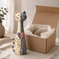 Split-Color Long-Neck Cat with Heart and Leaves, in its gift box