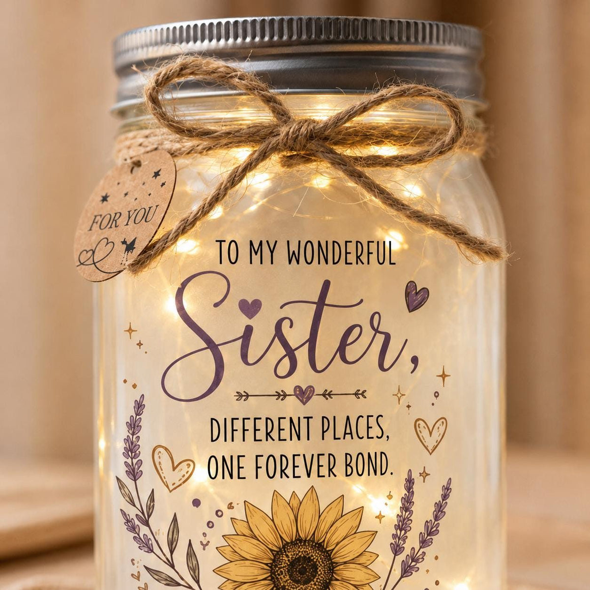 Sunflower Sister Long-Distance Jar Light, close-up detail