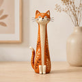 Terracotta Botanical Long-Neck Cat Figurine, on a plain background