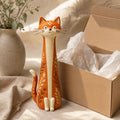 Terracotta Botanical Long-Neck Cat Figurine, in its gift box