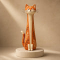 Terracotta Botanical Long-Neck Cat Figurine, on a plain background (view 2)